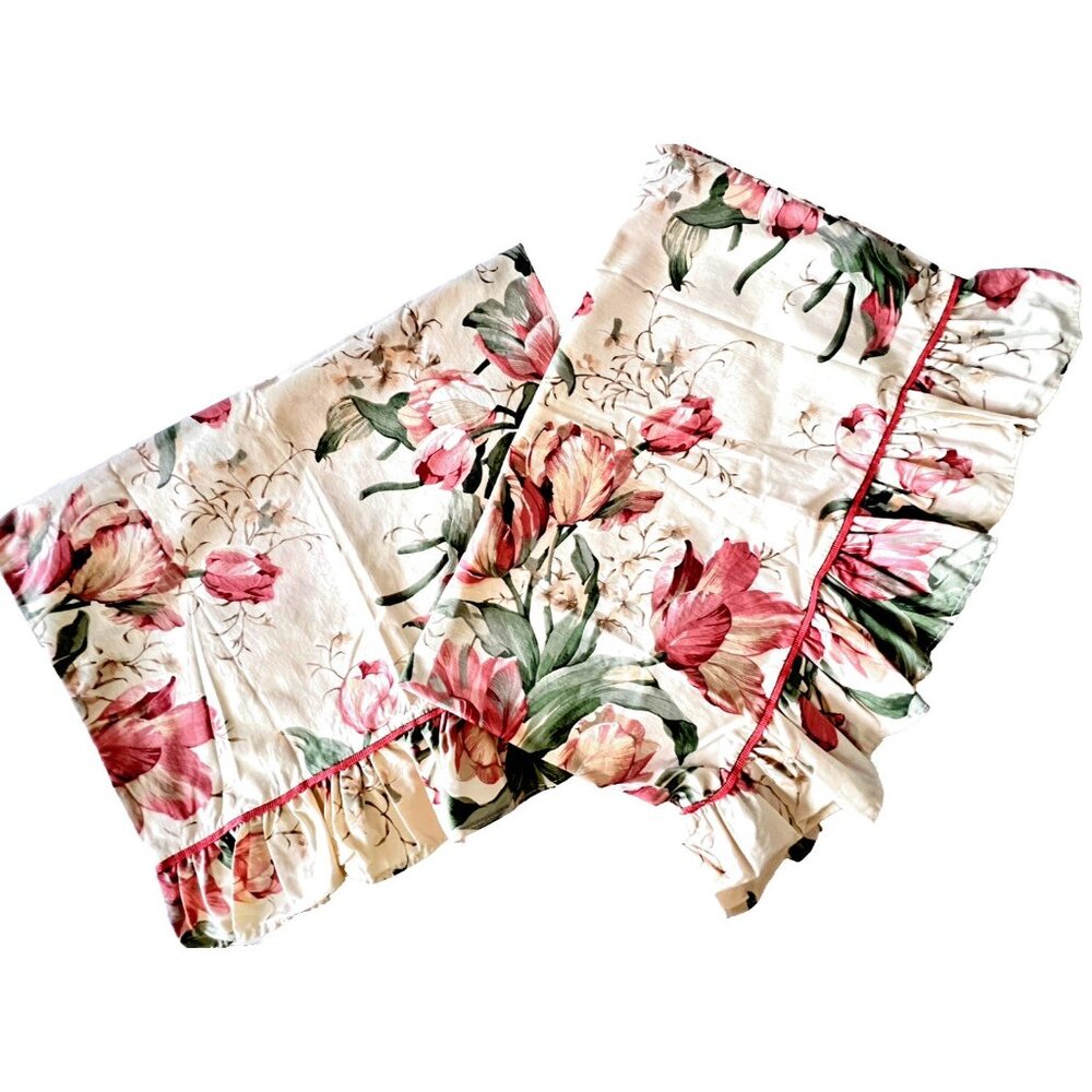 Pr VTG WAVERLY Garden Room Pillowcases Std Tulips Cottage Victorian Made in USA